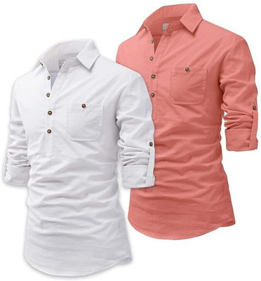 EDIN ENTERPRISES Men Solid Straight Kurta(White)