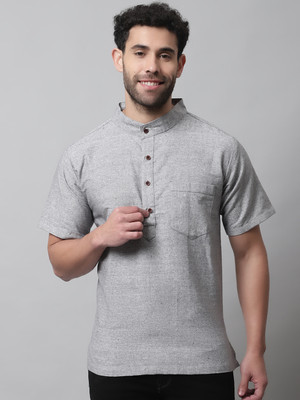 Enchanted Drapes Men Solid Straight Kurta(Grey)