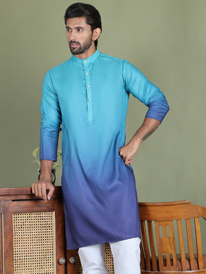 Jompers Men Solid Straight Kurta(Blue)