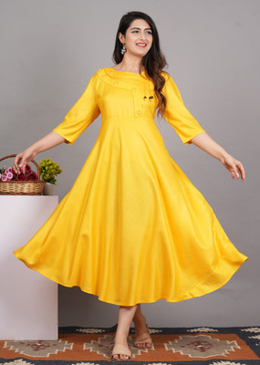Ranawatintrend Women Solid Anarkali Kurta(Yellow)
