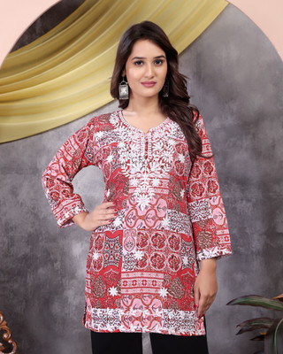 BNCOLLECTION Women Chikan Embroidery Tunic Kurta(Maroon)