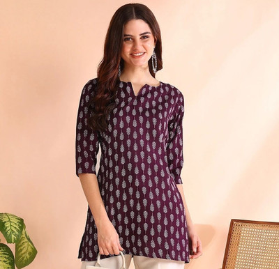 maruti fab Women Floral Print Straight Kurta(Purple)