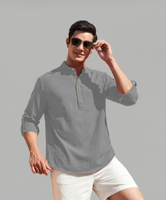 UNIFAV Men Solid Straight Kurta(Grey)