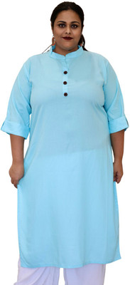 myplusfashion Women Solid Straight Kurta(Light Blue)