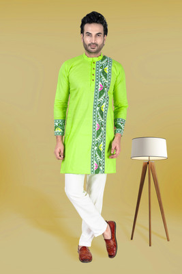 FRANSCART Men Self Design Ethnic Dress Kurta(Light Green)