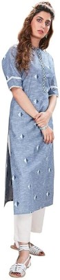 Atheia Women Printed A-line Kurta(Blue, Grey, Dark Blue)