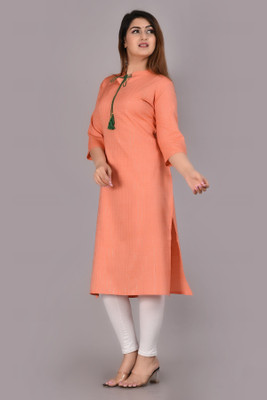 Glowworld Women Striped Straight Kurta(Orange)