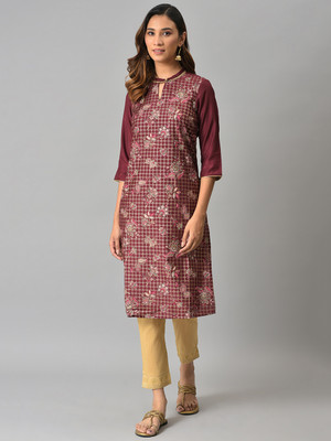 Aurelia Women Floral Print A-line Kurta(Maroon)