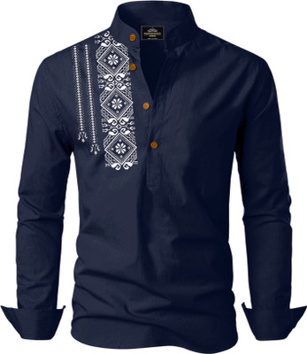 Kavyangle Creation Men Printed Straight Kurta(Light Blue)