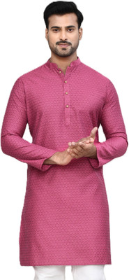 POLY2FAB Men Self Design Straight Kurta(Pink)