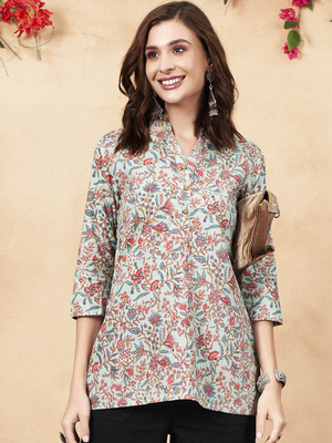 Anouk Rustic Women Printed Straight Kurta(Light Green)