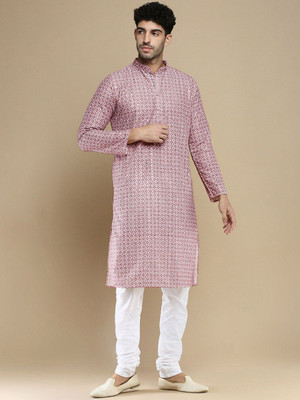 ANOUK Men Geometric Print Straight Kurta(Red)