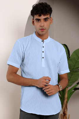 WUXI Men Solid Straight Kurta(Light Blue)