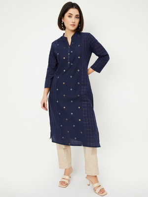 MAX Women Printed Straight Kurta(Blue)