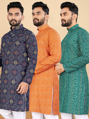 allan peter Men Printed Straight Kurta(Multicolor)