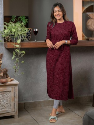 BBINDUDI Women Printed A-line Kurta(Maroon)