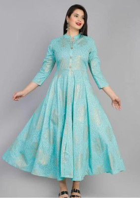 Kunj Creation Women Printed Anarkali Kurta(Black)