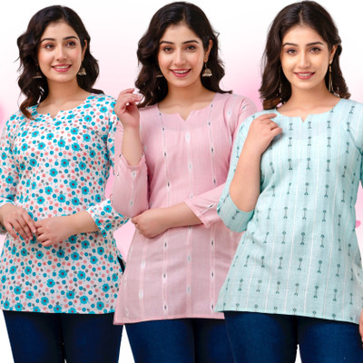 VROEGER Women Printed Straight Kurta(Multicolor)