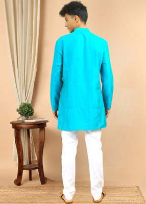 Tattva Men Solid Straight Kurta(Light Blue)