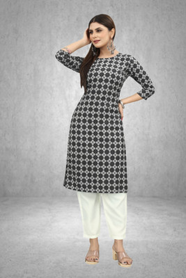 MARIDI FASHION Women Printed Straight Kurta(Black)