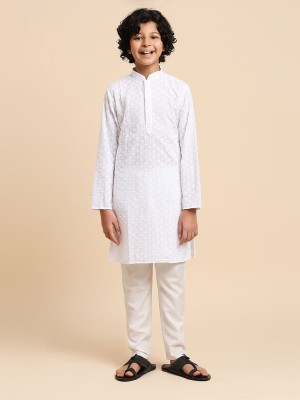 Rajubhai Hargovindas Boys Embroidered Straight Kurta(White)