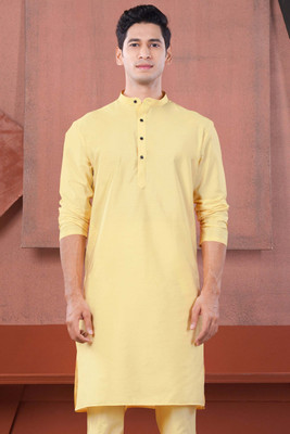 french crown Men Solid Ethnic Dress Kurta(Yellow)