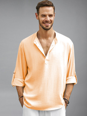 Navkanj Men Solid Straight Kurta(Orange)