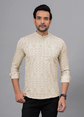 ELEPANTS Men Abstract Straight Kurta(Brown)