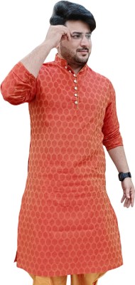 Sydney Heights Men Self Design Straight Kurta(Orange)