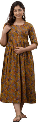 ANUOM Women Floral Print Anarkali Kurta(Yellow)