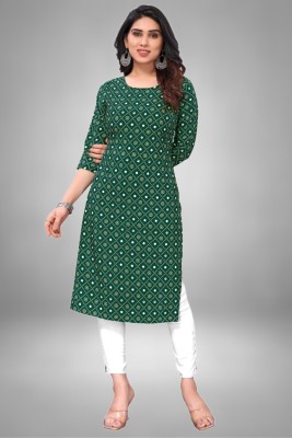 MARIDI FASHION Women Printed Straight Kurta(Dark Green, White, Yellow)