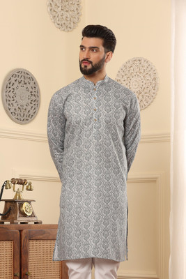 ARMAAN ETHNIC Men Printed Straight Kurta(Grey)