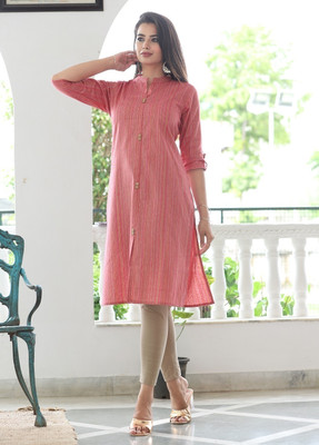 Mahruchi Textile Women Self Design Straight Kurta(Pink)