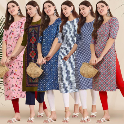 1 Stop Fashion Women Printed Straight Kurta(Multicolor)
