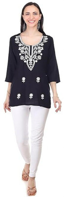 ABC Women Embroidered Straight Kurta(Black)