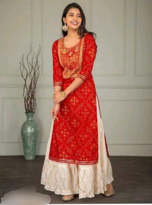 Savitri collection Women Embroidered A-line Kurta(Red)
