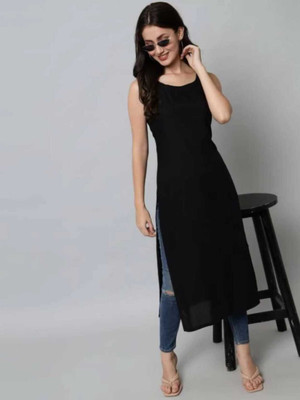 Kanika trader Women Solid A-line Kurta(Black)
