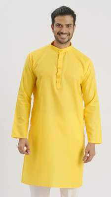 JODIDAR Men Solid Straight Kurta(Yellow)