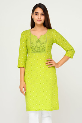 Avyaan Fashions Women Printed A-line Kurta(Green)