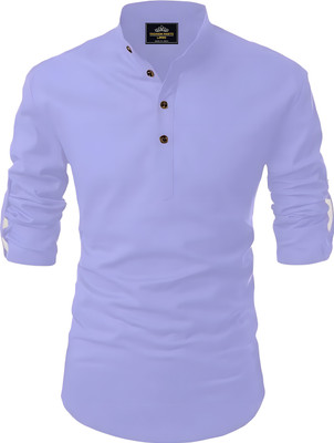 Fashion Marts Men Solid Straight Kurta(Blue)