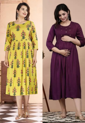 Priyas Creation Women Printed Anarkali Kurta(Yellow)