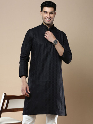 ANOUK Men Self Design Straight Kurta(Black)