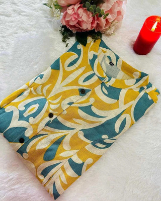 jatin fashion Women Printed A-line Kurta(Yellow, Blue)