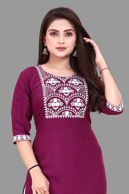 AKK Enterprise Women Embroidered Straight Kurta(Purple)