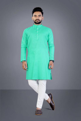 Lyolo Men Solid Straight Kurta(Light Green)