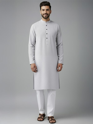 Vida Loca Men Solid A-line Kurta(Grey)