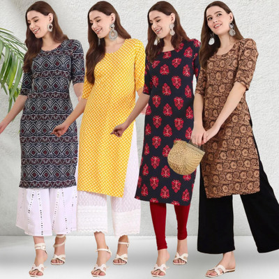 EthnicBasket Women Printed Straight Kurta(Multicolor)