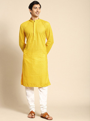 Rajubhai Hargovindas Men Self Design Straight Kurta(Yellow)