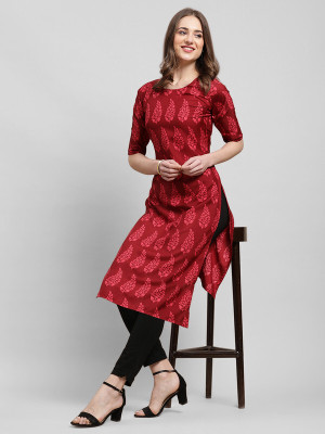 EthnicBasket Women Printed A-line Kurta(Red, Maroon)