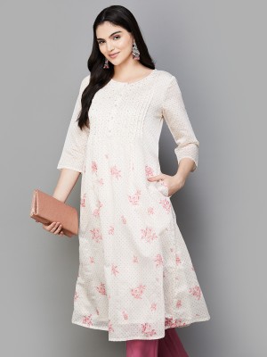 MELANGE Women Printed A-line Kurta(White)